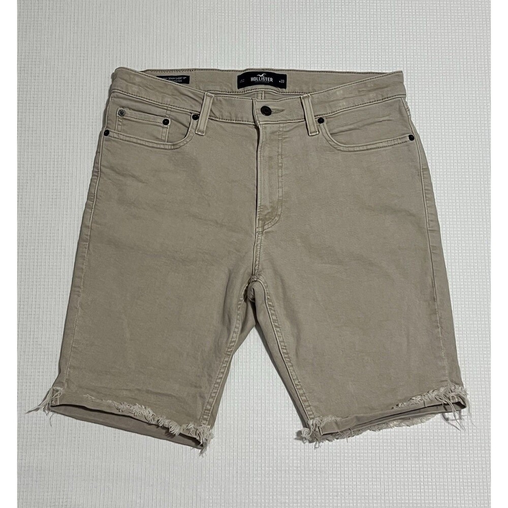 Hollister Epic Flex Skinny Khaki Denim Shorts 33x9 Y2K Men’s Casual Fashion
